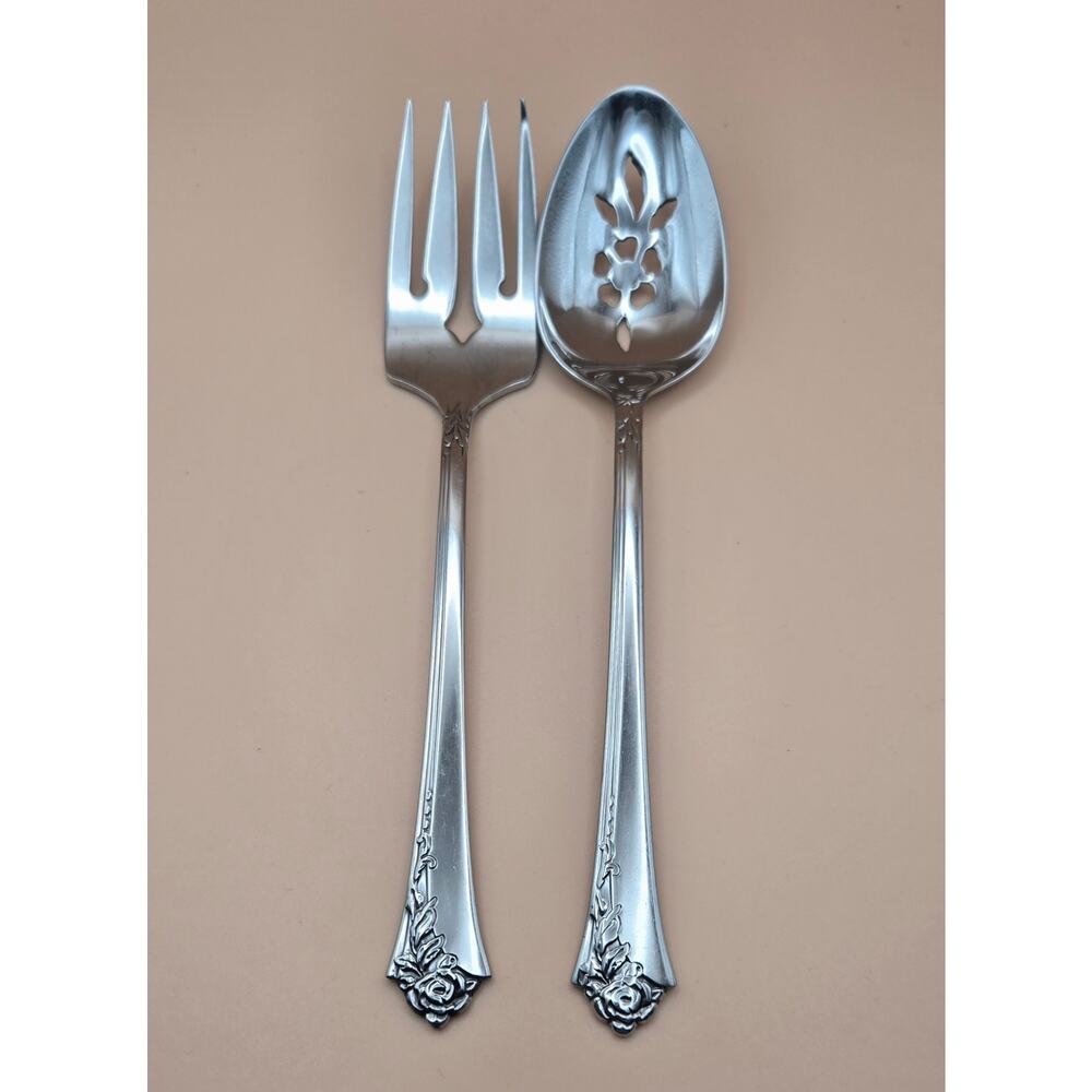 Oneida DAMASK ROSE Stainless Heirloom Cube Silverware Two Piece